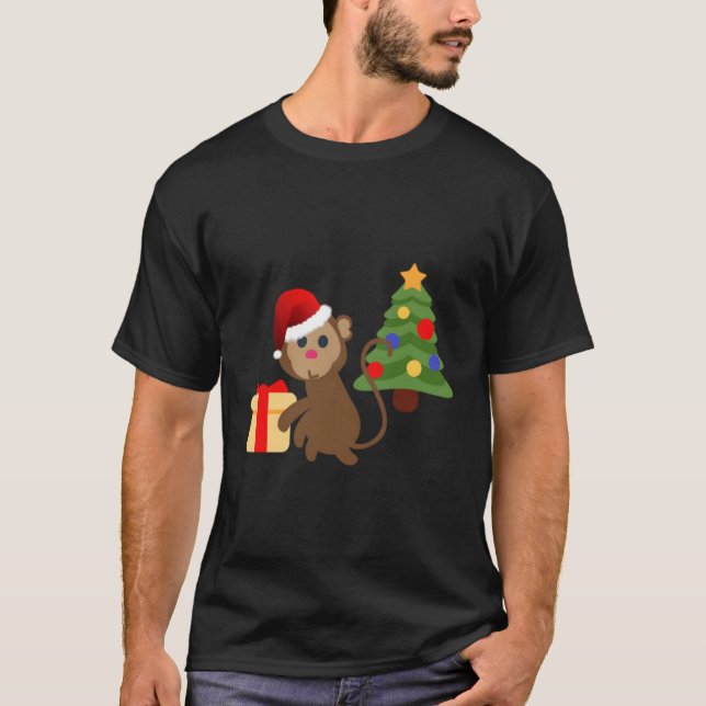 Jultomten Monkey Emoji för jul T Shirt (Framsida)
