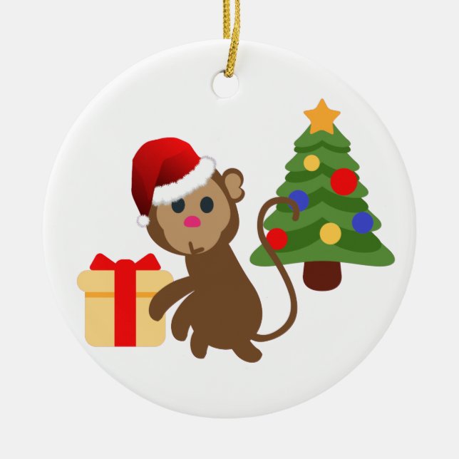 jultomten monkey emoji julgransprydnad keramik (Framsidan)