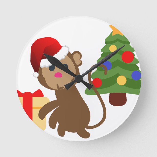 jultomten monkey emoji rund klocka (Framsida)