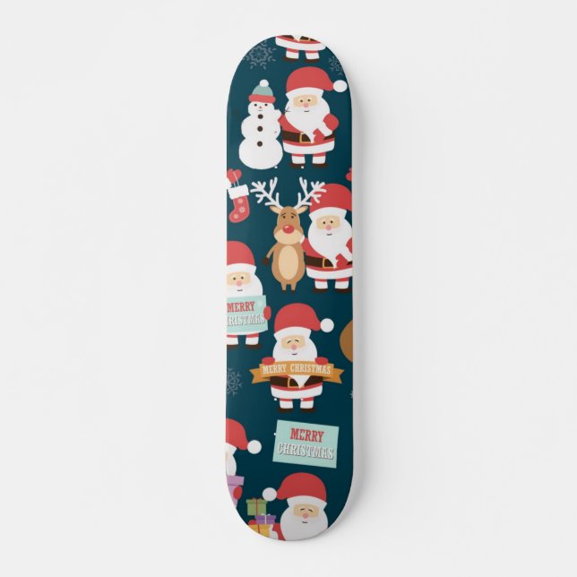 Jultomten mönster mini skateboard bräda 18,5 cm (Framsida)
