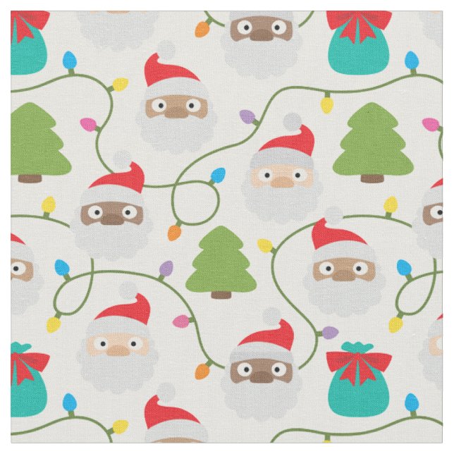 Jultomten Mönster Tyg (Närbild)