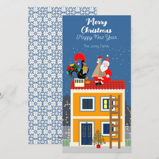 Jultomten möter det portugisiska Tupp Julkort (Fram/baksida)