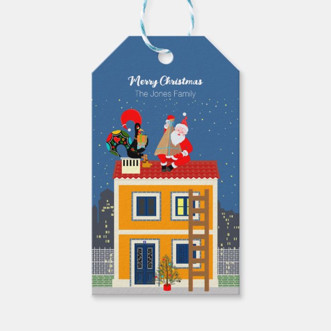 Jultomten möter det portugisiska Tupp Presentetikett (Framsidan)