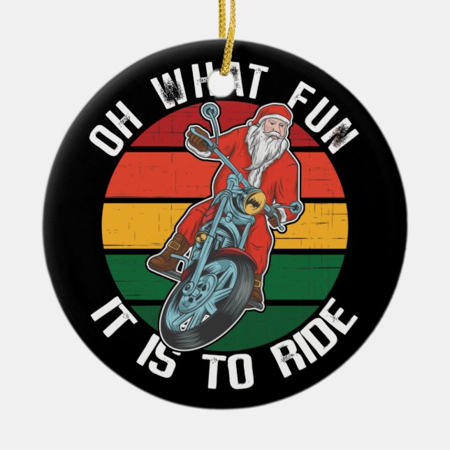 Jultomten motorcykelns Biker Åh vilken Roligt det  Julgransprydnad Keramik (Framsidan)