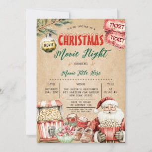 Jultomten Movie Night Popcorn Rustic Inbjudningar