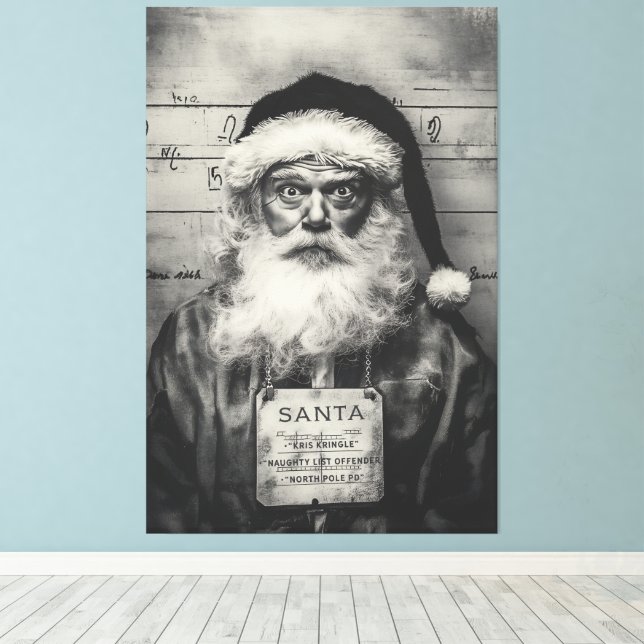 Jultomten Mugshot: Borta fel på Naughty List Canvastryck (Insitu (trägolv))