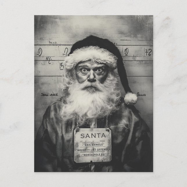 Jultomten Mugshot: Borta fel på Naughty List Vykort (Framsida)