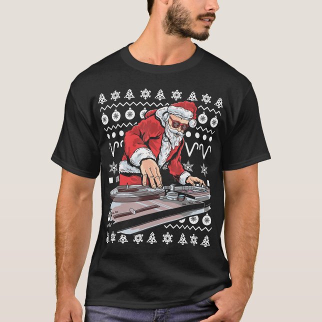 Jultomten Music DJ Tacky jul Ugly Julafton T-S T Shirt (Framsida)
