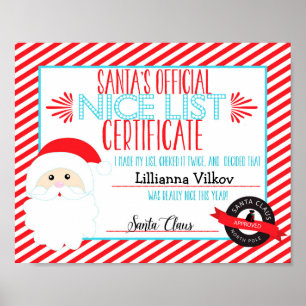 Jultomten Nice listar personligcertifikat Poster