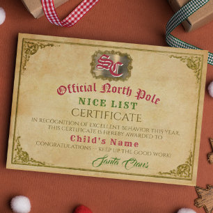 Jultomten Nicelista Undertecknat julcertifikat