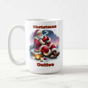 Jultomten Njut av en varm dränering vid elden Kaffemugg