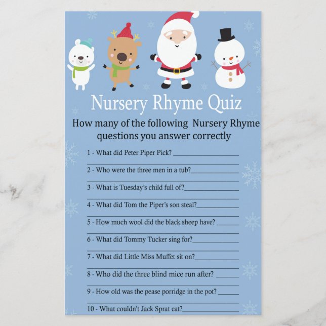 Jultomten Nursery Rhyme Quiz babyduschspel (Framsida)
