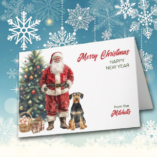 Jultomten och Airedale Terrier Hund jul Helgkort