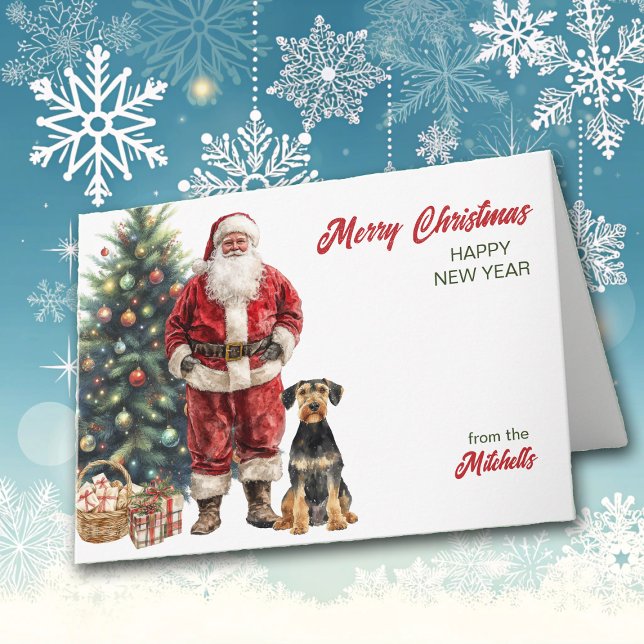 Jultomten och Airedale Terrier Hund jul Helgkort (Skapare uppladdad)