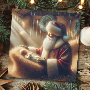 Jultomten och Baby Jesus jul Julkort