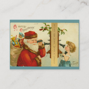 Jultomten och barn på telefon Vintage Stil Visitkort