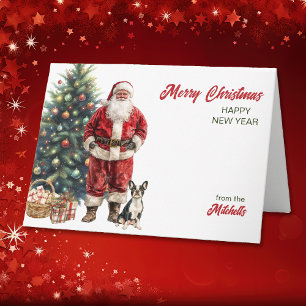Jultomten och Boston Terrier Hund jul Helgkort