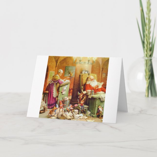 Jultomten och Claus i North Pole Mailroom Helgkort (Framsida)