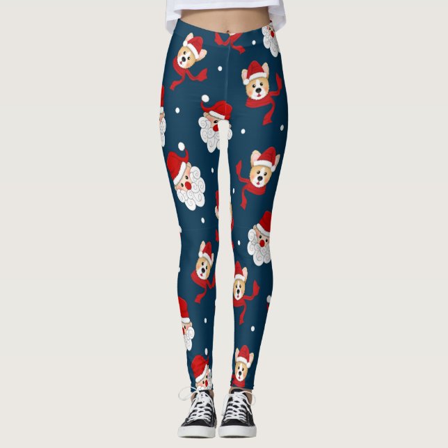 Jultomten och Corgi Mönster Leggings (Framsida)