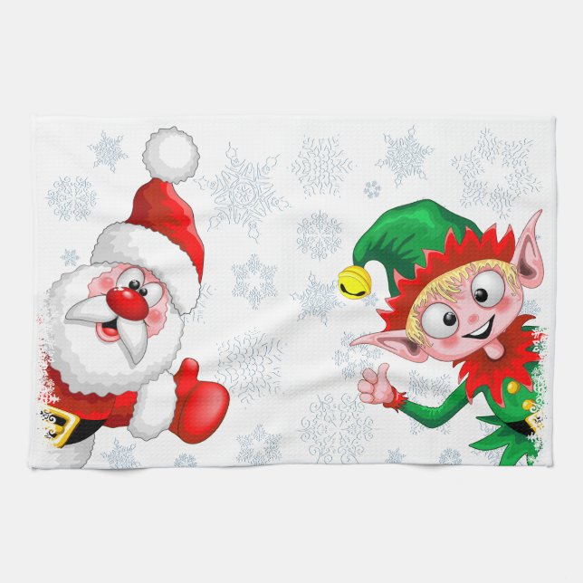 Jultomten och Elf-jultomten Tumber upp Kökshandduk (Horisontell)