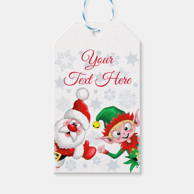 Jultomten och Elf-jultomten Tumber upp Presentetikett (Framsidan)