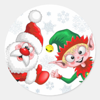 Jultomten och Elf-jultomten Tumber upp Runt Klistermärke