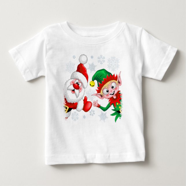 Jultomten och Elf-jultomten Tumber upp T Shirt (Framsida)