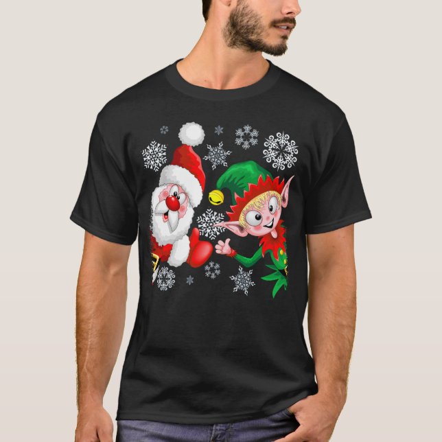 Jultomten och Elf-jultomten Tumber upp T Shirt (Framsida)