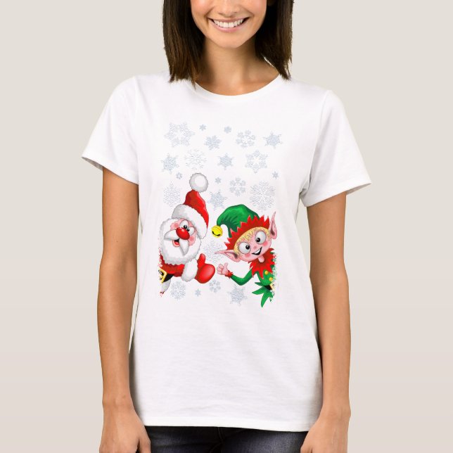 Jultomten och Elf-jultomten Tumber upp T Shirt (Framsida)