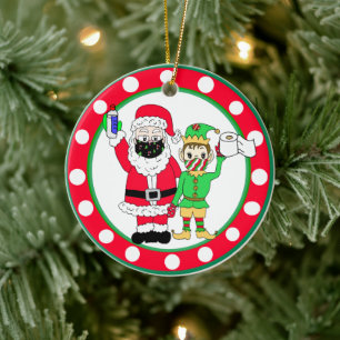 Jultomten och Elves Facemasks och Toilet Papper Julgransprydnad Keramik