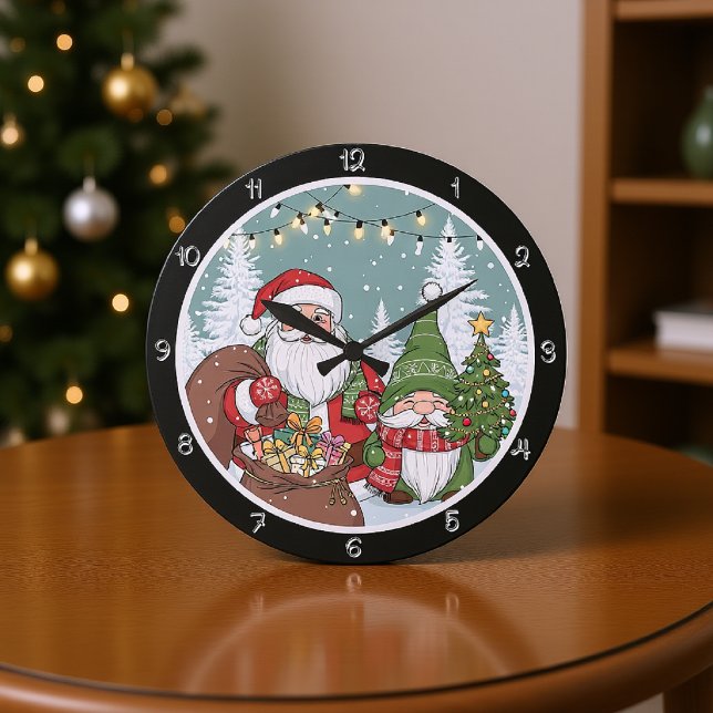 Jultomten och en Gnome Scene Stor Klocka (Skapare uppladdad)