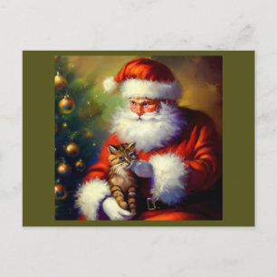 Jultomten och en katt 1 helg vykort