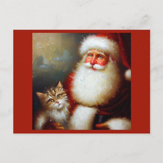 Jultomten och en katt 2 vykort (Framsida)
