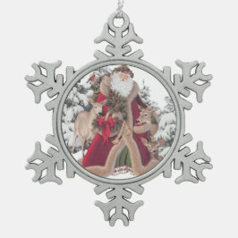 Jultomten och Fawns Snöflinga Pewter Julgransprydnad