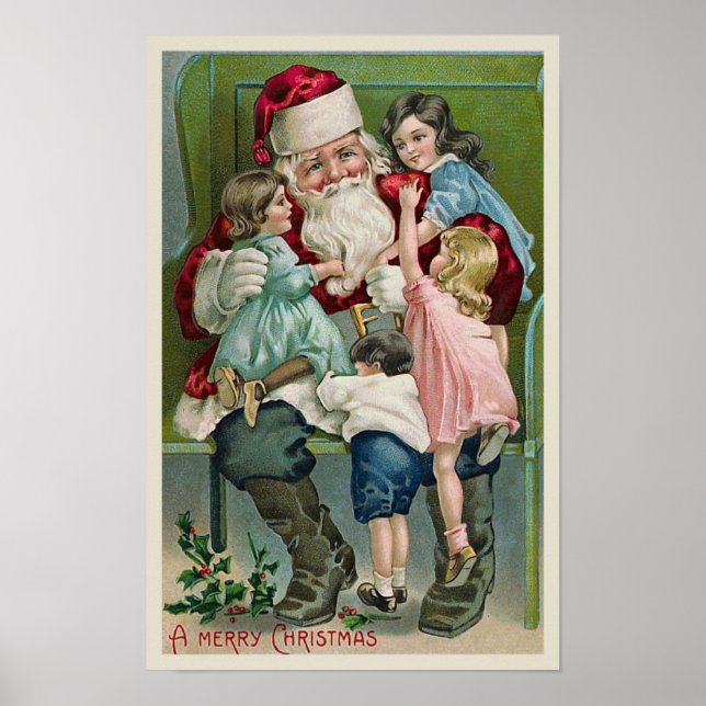 jultomten och fyra barn poster (Framsidan)