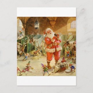 Jultomten och hans älvor i renstall helg vykort