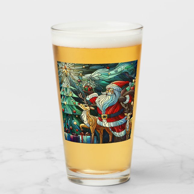 Jultomten och hans renar i form av gåvor glaskopp (Framsida fylld)
