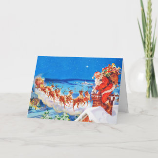 Jultomten och hans renar Upp på taket Helgkort