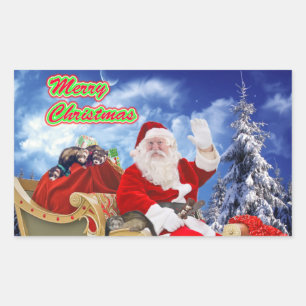 Jultomten och hans vesslahelgdagklistermärkear rektangulärt klistermärke