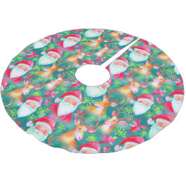 Jultomten och hjort mönster julgransmatta borstad polyester