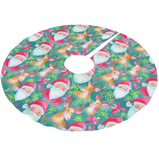 Jultomten och hjort mönster julgransmatta borstad polyester (Vinklad)