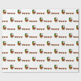 Jultomten och hönor som slår in papper presentpapper