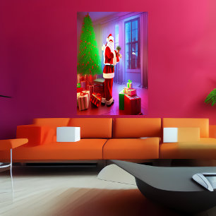 Jultomten och Julgran AI Art Poster