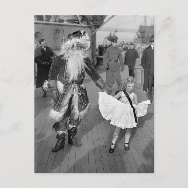 Jultomten och Little Girl den Deck, 1925 Helg Vykort (Framsida)