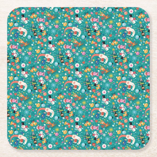 Jultomten och Merry Friends Mönster Underlägg Papper Kvadrat (Framsidan)