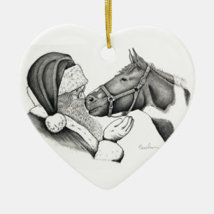 Jultomten och Paint Pinto Horse Julgransprydnad Keramik