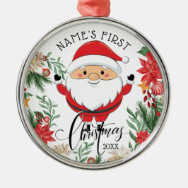 Jultomten och Poinsettia Baby Första jul Julgransprydnad Metall