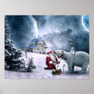 Jultomten och Polar Bear Poster