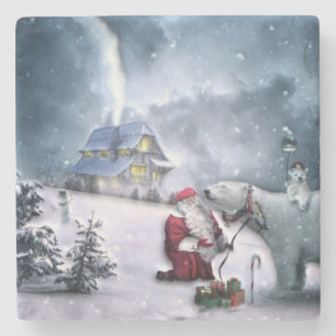 Jultomten och Polar Bear Stenunderlägg