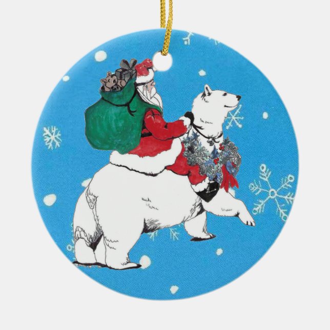 Jultomten och Polarna Bear Träd Ornament (Framsidan)